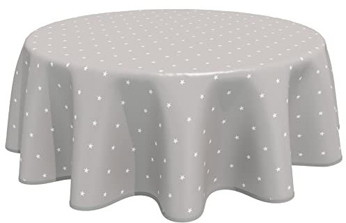 Wachstuch Tischdecke Abwaschbar, pflegeleicht, abwischbar, Rund 160cm, Sterne, Graubeige