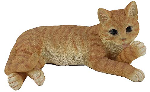 G&H Decor - Realistic Orange Tabby Cat Polyresin Statue - Hand Painted Figurine - Intricate Detail - Indoor or Outdoor Use - Frost and Fade Resistant Animal Lawn Ornament (Laying)