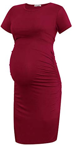 Smallshow Robe de Maternité à Manches Courtes pour Femmes Vêtements de Grossesse Froncés,Wine,XL