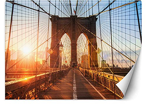 Feeby Fototapete XXL Sonnenuntergang Brooklyn Bridge 400x280 cm Orange Vliestapete Moderne Design Wandtapete Küche Flur Wohnzimmer Büro Badezimmer Kinderzimmer Stadt New York NYC USA