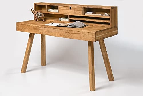 Nordic Story Schreibtisch Einstein 2 (Eiche Natur) • Schreibtisch mit 3 Schubladen + Regal • Auch als Schminktisch, Sekretär oder Konsole • Massivholz (Eiche) • 140 x 55 x 106 cm