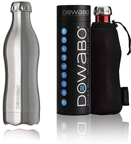 Dowabo Isolierflasche - Edelstahl Trinkflasche, BPA-frei, kohlensäuredicht, auslaufsicher - inklusive Bottle-Bag - Pure Steel 500 ml …