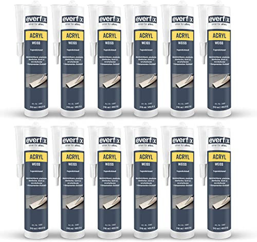 EVERFIX Acryl weiss, (310 ml, 12 Stück) Acryldichtstoff, Maleracryl, Strukturacryl Abdichtmasse, Fugendichtmasse zum abdichten, ausbessern und versiegeln, überstreichbar