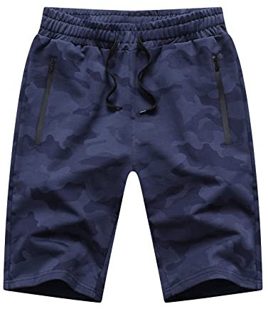 Tansozer Kurze Hosen Herren Camouflage Sommer Sport Baumwolle Männer Sweatshorts Mit Reißverschluss Blau 2XL
