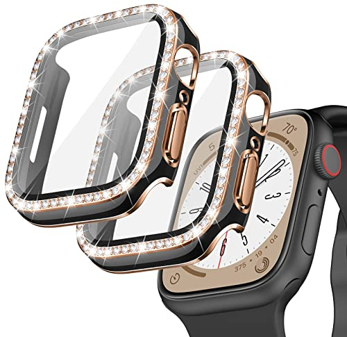 Goton 2-Pack Bling Case for Apple Watch Screen Protector 40mm SE 3/2/1, Series 6/5/4, Women Glitter Diamond Rhinestone Bumper Face Cover for iWatch Accessories 40 mm