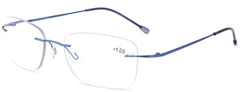 Modische randlose Progressive multifokale Lesebrille, weit und nah, doppelter Zweck, Anti-Blaulicht/Blendschutz/UV-Strahlen-Brille Dioptrie +1,00 bis +3,00, blau, 2,50