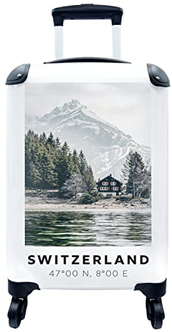 MuchoWow© Koffer Handgepäck Trolley Rollkoffer Kleine Reisekoffer mit 4 Rollen - Schweiz - Haus - See - Cabin Size < 55x40x23 & 55x40x20 cm - Fotokoffer - Kabinenkoffer - Boardgepäck