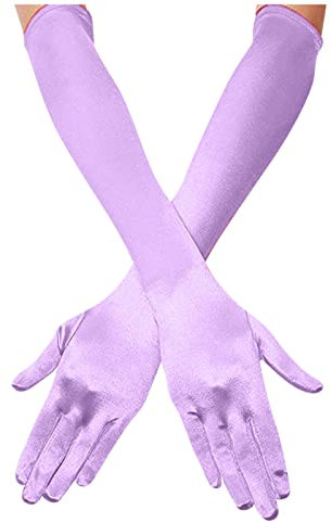 Damen Lange Handschuhe Satin Classic Opera Fest Party Hochzeit Braut Handschuhe 1920er Stil Handschuhe Elastisch Erwachsene Größe bis Handgelenk Abendhandschuhe Ellenbogen (Purple, One Size)