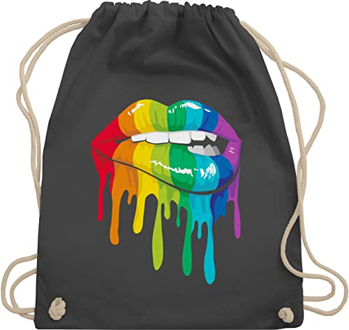 Shirtracer Turnbeutel Rucksack - Kleidung Pride Flag - Lippen LGBT & LGBTQ - Unisize - Dunkelgrau - regenbogen sachen lgbtq-tasche csd lippe juterucksäcke lgbtq+ beutel lesbian mund turnsack lqbtq