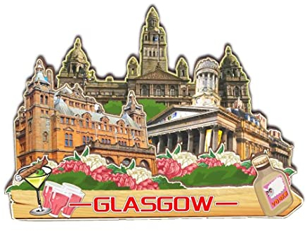 Glasgow UK Kühlschrankmagnet, 3D-Klassischer Holz-Kühlschrankmagnet, Wahrzeichen, handgefertigt, Handwerk, Reise, Souvenir, Geschenk, Sammlung, Dekoration, 766
