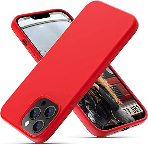 OitiYaa Liquid Silicone Case Compatible with iPhone 13 Pro Case,Full Body Protection,Ultra Slim Shockproof Phone Case with Soft Anti-Scratch Microfiber Lining,6.1 inch, Red