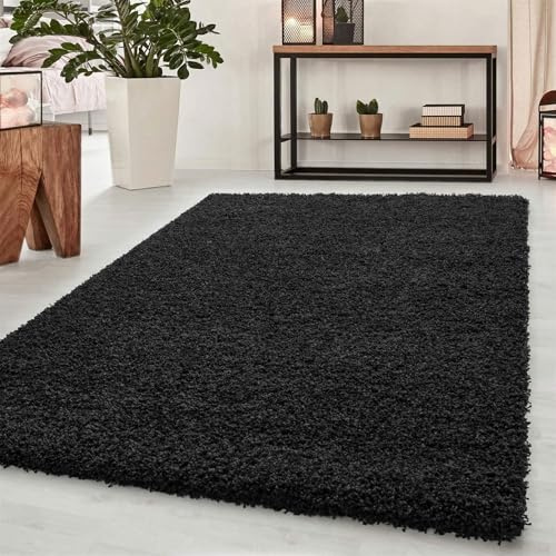 Abaseen Soft Thick Plain Shaggy Living Room Area Rug, Black, 200x290cm