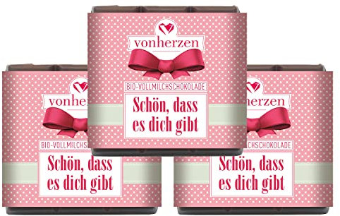 Handgeschöpfte BIO-Vollmilchschokolade/Dots/Schön, dass es dich gibt / 3 Stück zu je 50g