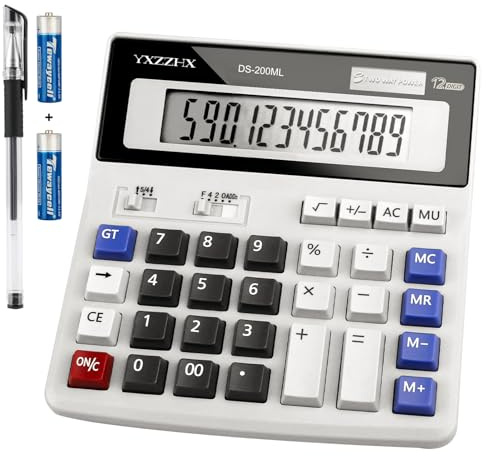 Taschenrechner, Zwei-Wege-Batterie- und Solar-Taschenrechner, große Tasten, einfach zu drücken mit den Fingern, als Finanzrechner für Studenten oder Büro, 12-stelliger großes Display klar