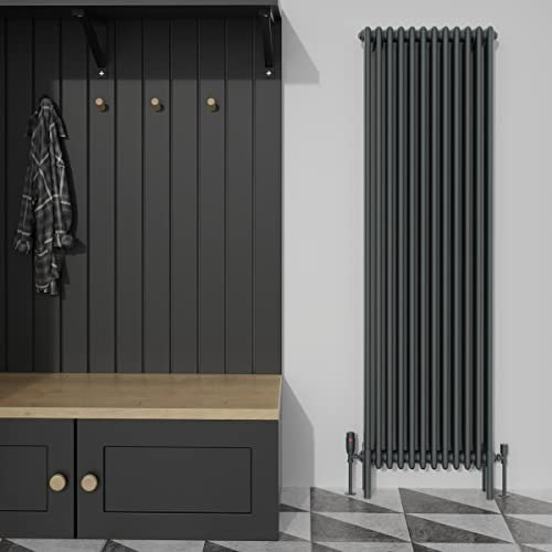 Warmehaus Traditional Cast Iron Style Anthracite Quadruple Column Vertical Tall Radiator 1800x560mm Perfect for Bathrooms, Kitchen, Living Room