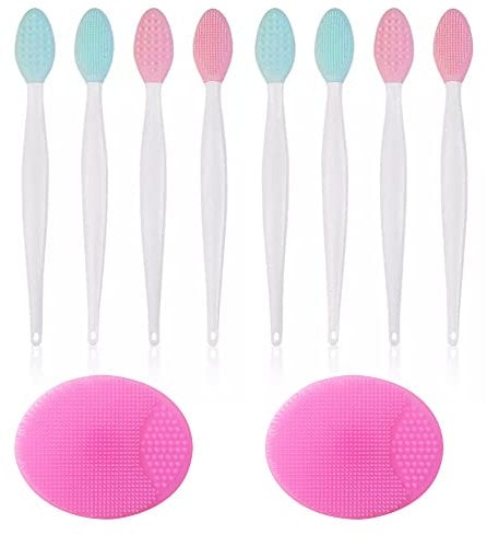 10 Pcs Set Double Sided Silicone Exfoliating Nose Brush Tool Set Silicone Face Scrubbers Exfoliating Brushes Set Silicone Exfoliating Lip Brush for Lip Nose Skin Clean