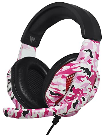 Vybe Casque LED avec Motif Camouflage pour Playstation, Xbox, PC Gaming avec entrée auxiliaire Filaire rembourrée avec Microphone réglable