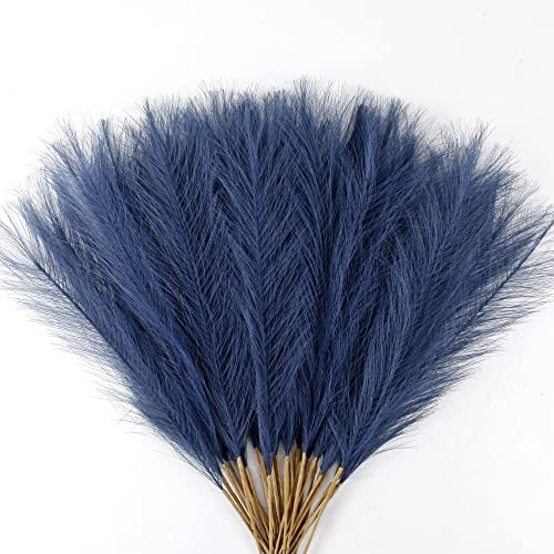 Acfruits Pampas Grass Small, 30 Pcs 17 Faux Pampas Grass Short Decor, Pompas Grass Flower Arrangement and Vase Filler for Boho Home Wedding Decoration (Navy Blue)