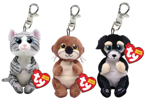 TY Beanie Bellies – Mitzi, Ranger, Mitch – 3-teiliges Set Stofftier-Schlüsselclip – Weicher Plüsch-Schlüsselanhänger, Teddy-Schlüsselring, Sammel-Schlüsselanhänger für Kinder-Rucksack