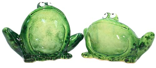 Deko-Frösche im 2er Set, glänzend, sitzend, aus Keramik in grün, für Garten, Terrasse oder Teich, Größe: L/H/B ca. 7 x 14 x 11 cm