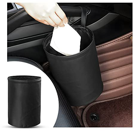 CGEAMDY Auto-Mülleimer, Auto Mülleimer Faltbar Wasserdichter Mülleimer Multifunktionaler Auto-Organizer-Mülleimer, Stylischer PU Leder Wasserdicht Müllbehälter (Schwarz)