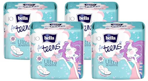 Bella For Teens Ultra Binden Sensitive: Ultradünne Binden Für Teenager, 4er Pack (1 x 10 Stück), Mit Flügeln ohne Duft