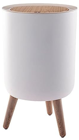 Uposao Poubelle avec Couvercle De Presse Poubelle Imitation Grain De Bois Haut Pied Panier À Déchets Moderne Poubelle pour La Maison Chambre Salle De Bain Hôtel Cuisine, 7L