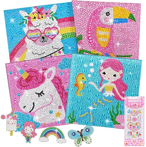 LYJOW 4 Diamond Painting Kinder Tiere 5 DIY 5D Diamant Painting Sticker Malerei Bilder Set Full Zubehör Glitzersteinchen Painting Kleine Mädchen Junge Geburtstag Festival Geschenke Crystal Art Craft
