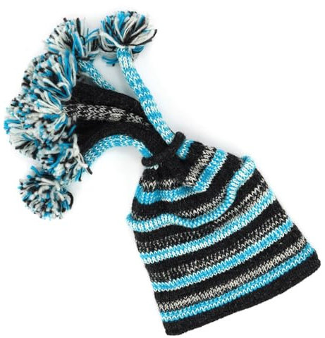 LOUDelephant Handgestrickte Beanie-Mütze mit Quaste für den Winter, warm, Einheitsgröße, Unisex, Erwachsene, Herren, Damen, SD Hellblau Anthrazit, Einheitsgröße