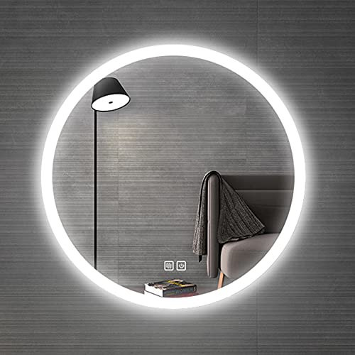 MKYOKO Wandmontierter LED-Badezimmerspiegel, mit LED-Leuchten, dimmbarer Touch-Schalter, Anti-Beschlag-Make-up-Spiegel, 3-in-1 kalt/warm/neutralweiße Beleuchtung, Schlafzimmer, Hotel, Sch