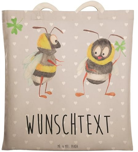 Mr. & Mrs. Panda Personalisierte Einkaufstasche Bienen Paar - Geschenke, Schildkröten, Leinentasche Mit Gravur, Geschenk für Freundin, Tragetasche, Personalisiert, Motiv Und Wunschtext, Hochzeitstag