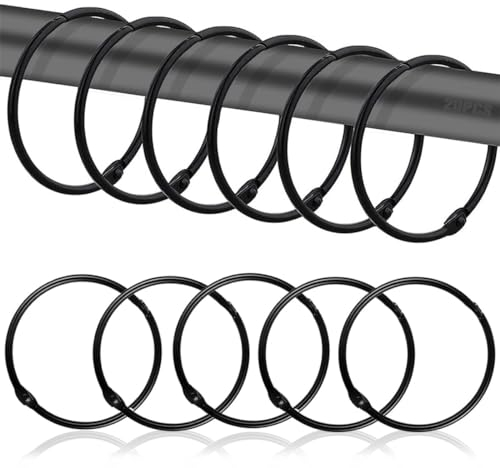 Set da 20 Anelli Apribili per Tende, Diametro 50mm, in Metallo Nero. Adatti per Tende da Sole Esterno e Tende da Doccia Circolari Senza Forare. Utensili per Appendere e Spostare le Aste delle Tende.