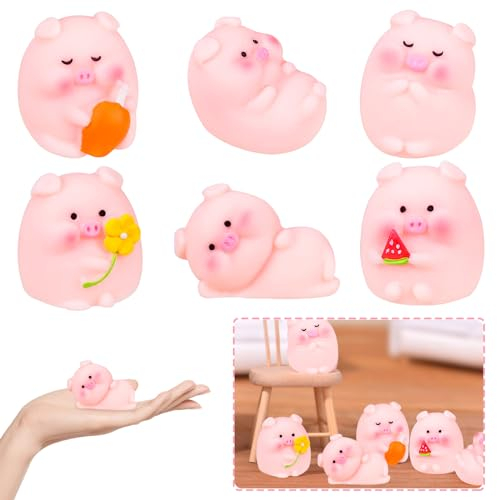 Cerditos de la Suerte, 6 Piezas Figuras de Cerdo, Miniatura Cerdito, Miniatura Resina Adornos Rosa, Resina Pequeños Cerdos para Tarta Fiesta de Cumpleaños Decoración Cerdo Jardín