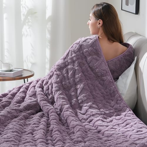 20 kg gewichtete Decke für Erwachsene, Dicke Flauschige Jacquard-Sherpa-Decke in Queen-Size mit Keramikperlen, weiche gemütliche Sofadecke zum Beruhigen und Entspannen, Lila, 152 x 203 cm