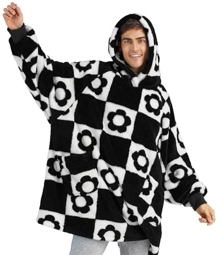 BEDSURE Hoodie Decke mit Ärmeln - Kuschelpullover als Geschenke für Frauen - Übergroßer Tragbare Decke Kuscheldecke mit Ärmeln Geschenke für Damen Herren, Florales Karomuster Printed 107x90 cm