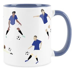 Taza azul del equipo de fútbol, regalo de recuerdo deportivo para los fanáticos del fútbol, té y café, bebidas calientes, taza de cerámica azul y blanca