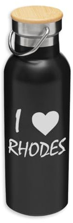 I Love Rhodes Travel City Island Greece Eco Thermos, Stainless Steel, Insulated Bottle, Bamboo Lid