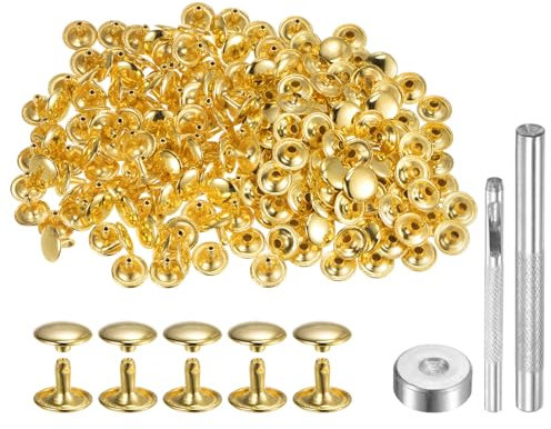 QUARKZMAN 200 Juegos Remaches de Cuero 12mm x 10mm Metal Doble Tapa Remaches Presión Broches Sujetadores Con 3 Instalación Herramientas para Cuero Manualidades Tono Dorado