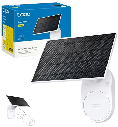 Tapo Panel solar, instalado de forma flexible y ajuste de ángulo, carga solar de alta eficiencia de 45 minutos para uso de día completo, IP65 resistente a la intemperie, funciona con todas las cámaras