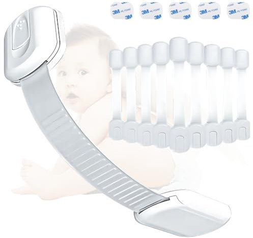 Set of 10Pcs Cupboard Locks for Children with 15 Extra 3M Stickers | Child Safety Locks for Cupboards, Cabinets, Fridge, Drawers, Toilets & Easy to Install