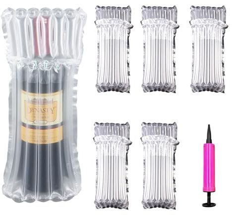 AYNKH Wine Bottle Protector, 6 Pack Reusable Wine Bottle Bubble Cushion with free pump, Inflatable Air Column Cushion Bubble Wrap Bag, for Safe Travel Airplane Suitcase Luggage