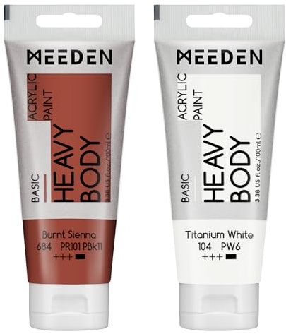 MEEDEN Peinture Acrylique Ocre Brûlé: 100 ml Tube Peinture Acrylique Epaisse avec Couleur Blanche Titane Supplémentaire pour Débutant Adulte Artiste