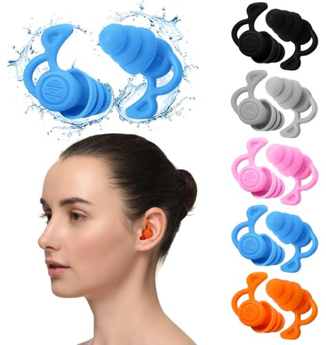 Halinuia 5 Paires Bouchon Oreille Piscine en Silicone, Bouchons d'oreille pour Adultes, Réutilisables et Imperméables, Natation Bouchons d'Oreille étanches pour Douche, Surf, Plongée Protection
