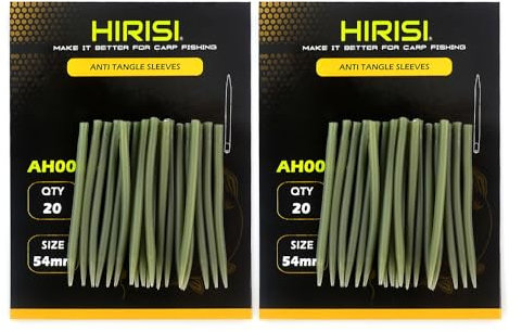 Hirisi Tackle 40 Stück Angeln Anti Tangle Sleeves Terminal Connect Haken Karpfenangelschnur Aligner Eine Packung Mit 20 StüCk, Insgesamt 2 Packungen (FBA-AH008-54MM)