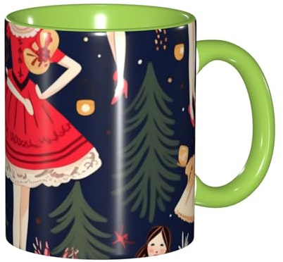 Women's Nutcracker Ballet Xmas Dance Printed 11OZ Ceramic Coffee Mug with Elegant Gift Box, Perfect for Everyday Use and Special Occasions, Green