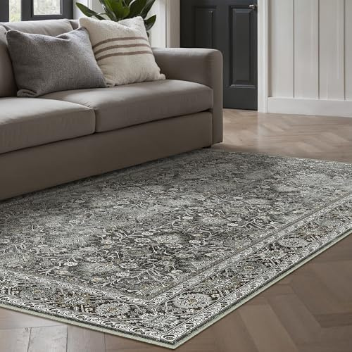 HUGEAR Vintage Teppich Wohnzimmer 80x150cm Schwarz Waschbar | Waschbarer Retro Teppich,Weich,Rutschfest Kurzflor,Groß,für Wohnzimmer,Schlafzimmer, Esszimmer,Büro,Carpet,Teppiche