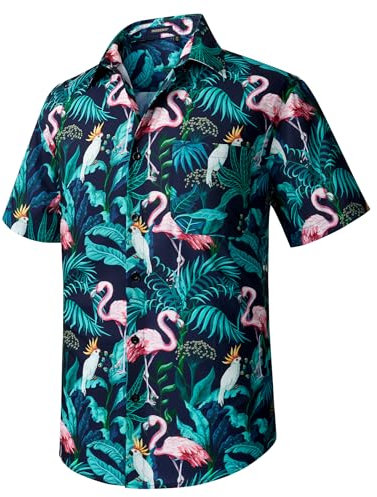 HISDERN Men's Hawaiian Floral Shirts Short Sleeve Casual Beach Summer Hawaii Shirt Regular Fit Blue L
