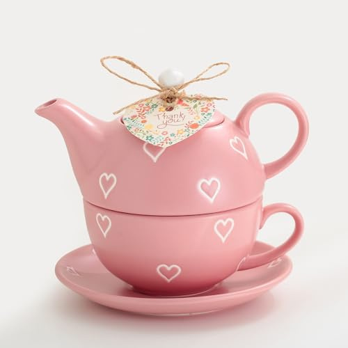 Domini Teapot cup combo,Teapot and Teacup for One,Tea Cup and Saucer Set-Tea Pot Set Gift for Girl Women,Matte pink