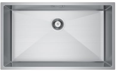 Melanstar Fregadero de acero inoxidable, 74 x 44 cm Fregaderos de un seno 1 lavabo, incluye sifón, Acero inoxidable plateado Kitchen Sink