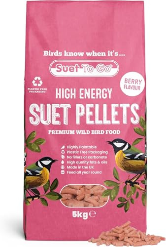 Suet To Go Berry Suet Pellets 5kg Plastic-Free Bag - High Energy Wild Bird Food, Protein & Fat, Attracts Robins & Tits